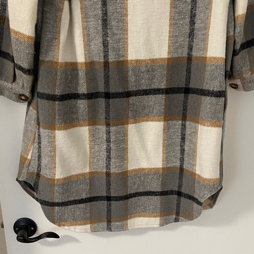 Plaid Button-Up Long Shacket - Picture 8 of 9